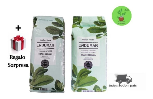 Yerba Mate Indumar Combo X8u De 1 Kg + 10 De 1/2 Kg + Regalo