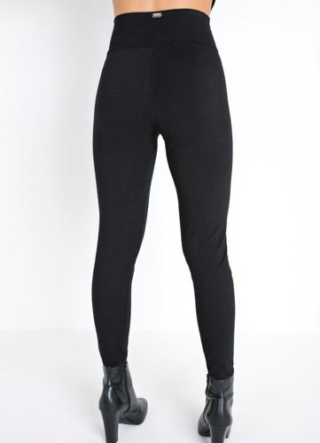 Imagem 3 de 6 de Calça Legging Feminina Preta Lisa Cintura Alta Cós E Largo