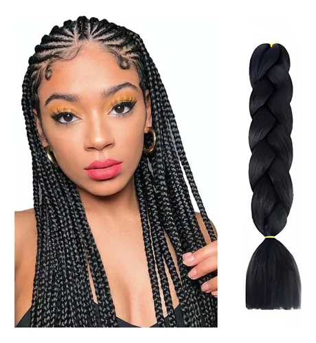 Extensiones 100% De Kanekalon Puro Para Trenzas Africanas Color Negro