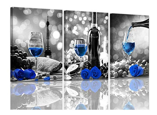 Decoración De Vino De La Cocina Arte De La Lona De Vino Azul