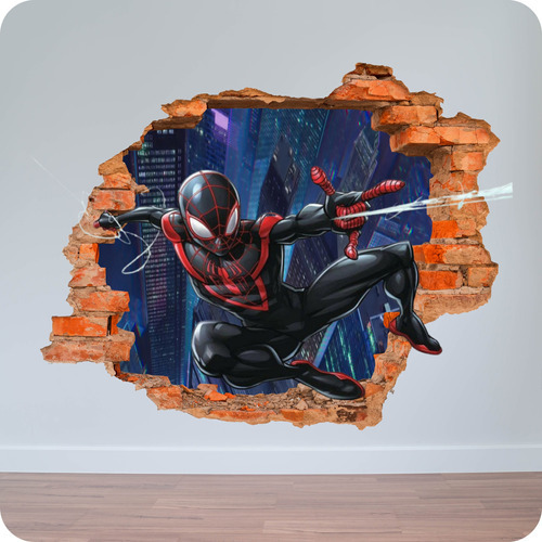 Vinilo Pared Rota 3d Hombre Araña Miiles Morales 50x50