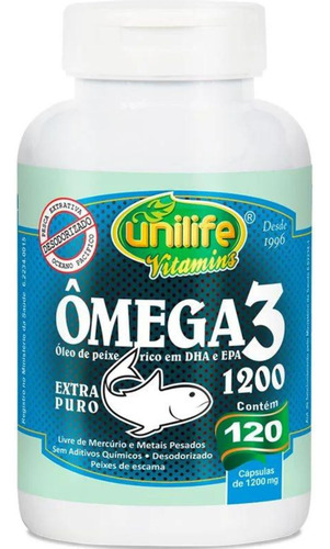 Ômega 3 Óleo De Peixe Unilife 120 Cápsulas 1200mg Extra Puro