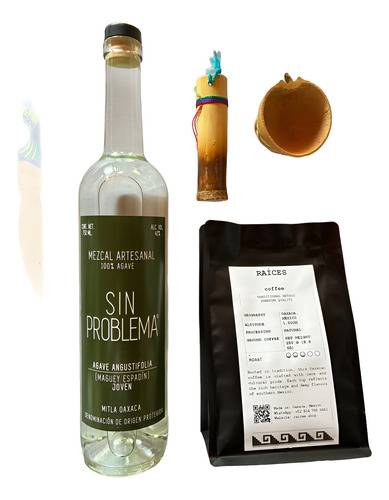 Kit 3 Mezcal Artesanal Oaxaqueño + 2copas+alebrije+café