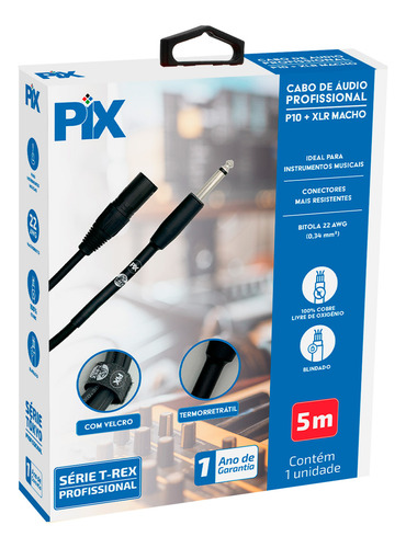 Cabo De Áudio P10 Mono Para Xlr Cannon Macho 5 Metros