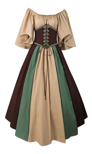 Vestido De Mujer Medieval Vintage Gótico Patchwork Encaje Sl