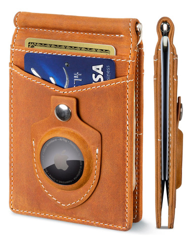 Cartera Delgada Plegable Cuero Genuino Bolsillo Frontal Clip