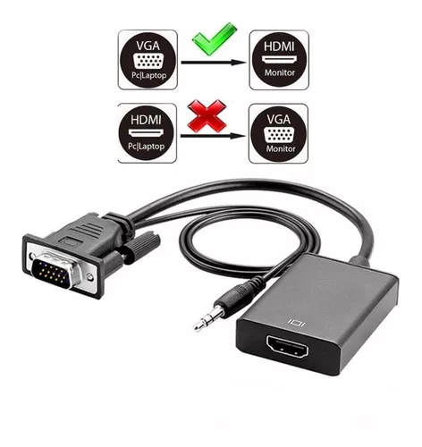 Adaptador de Cable VGA a HDMI, convertidor VGA macho a HDMI hembra con  salida de Audio