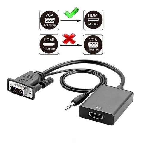 Adaptador Vga A Hdmi + Audio, Convertidor Para Pc Y Portátil