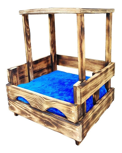 Cama Perro Chico Gato Buro Casita Madera Efecto Quemado