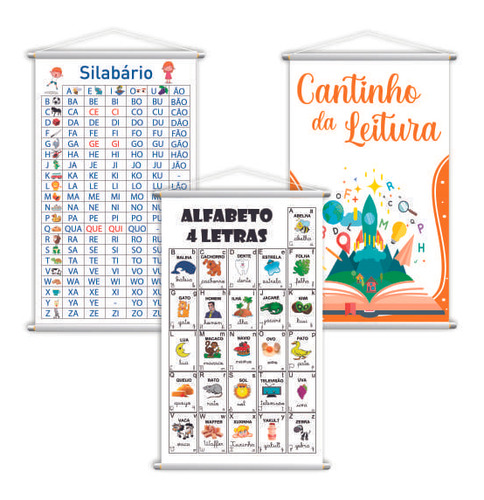 Silabário + Alfabeto + Leitura Kit 3 Banners Grande