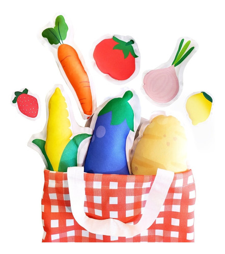Juguete Frutas Y Verduras De Tela Comida + Bolsa De Compras