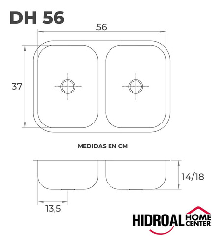 Pileta Bacha De Cocina Doble Acero Inoxidable Dhinox