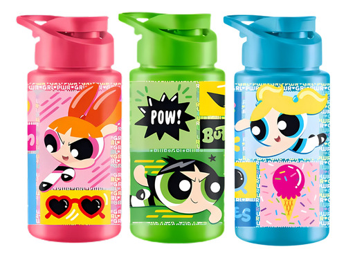Kit 3 Garrafas Squeeze Criança Meninas Super Poderosas 500ml
