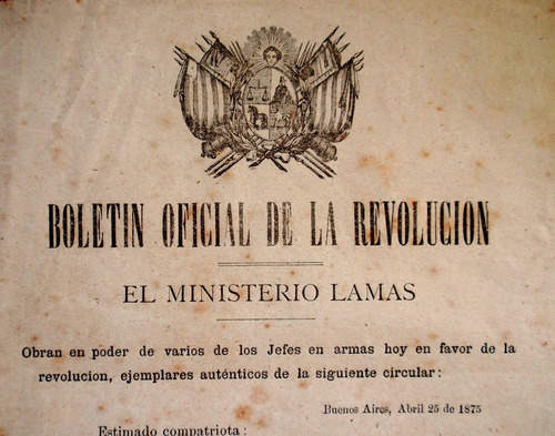 Revolucion Tricolor 1875 Andres Lamas Boletin Comite Guerra