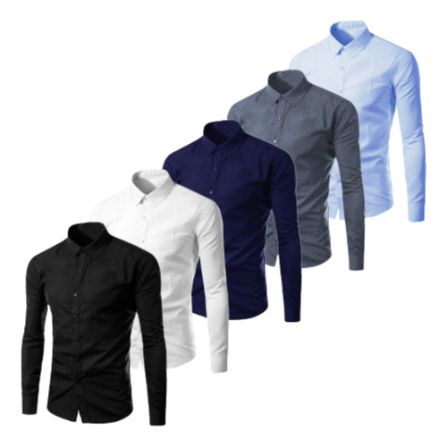 Kit 5 Camisas Social Masculina Slim Longa Atacado Blusa Lisa