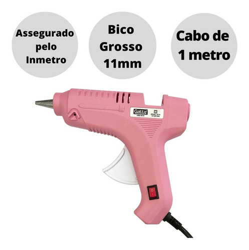 Pistola De Cola Quente Bivolt Profissional 40w Com Botão Liga Desliga Cor Rosa Voltagem 40w