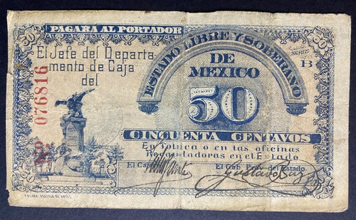 Estado Libre Y Soberano De Mexico Toluca 50 Cent 1915 Cond G