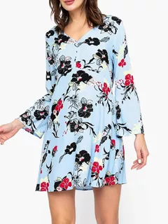 Blusa Vestido Celeste Manga Larga Ancha Xl Nuevo