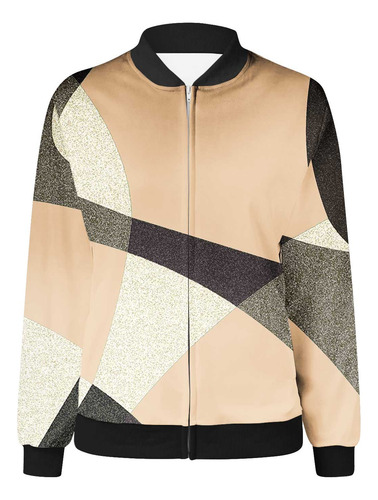 Casaco Feminino R, Cardigã Estampado, Jaqueta Com Zíper, Lon
