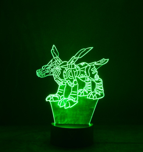 Lámpara 3d Metalgarurumon Digimon Base Negra + Control R