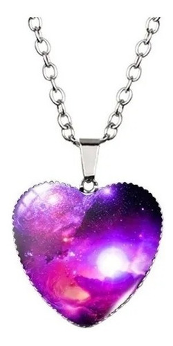 Collar Dije Cristal Corazón Galaxia Nebulosa Universo Mujer