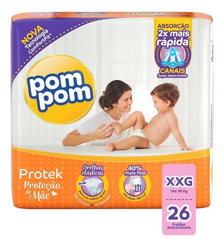 Kit Fralda Pom Pom Protek Proteção De Mãe Mega Xxg 104un
