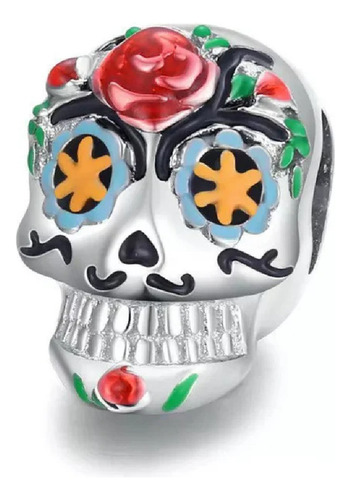 Charm 100% Auténtica Plata 925 Calavera Mexicana Colorida