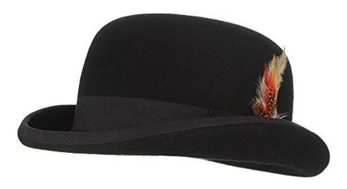 Gemvie Bowler Derby Hat Lana Con Pluma En Negro