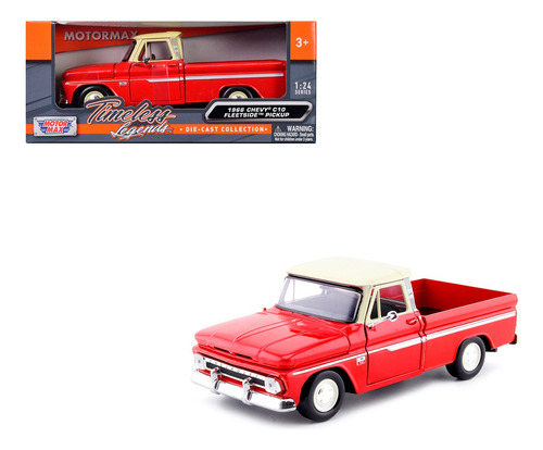 Chevy C10 Fleetside Pick Up 1966 Rojo Motor Max Escala 1/24