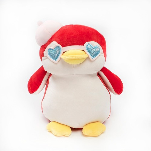 Pinguino Rojo Con Sobrero 33cm Gafas Corazon Miniso