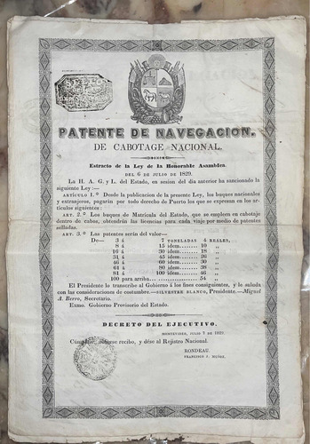 2 Patente De Navegación De 1838 Sello De Agua Legitimando