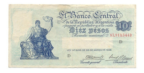 Billete Progreso 10 Pesos Bot 1886 Gagneux Casares Muy Bueno