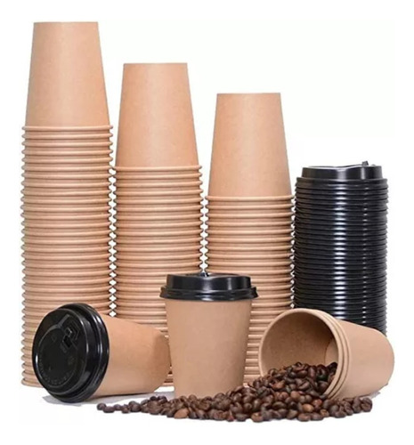 50 Vaso Carton Desechable Con Tapa 8 Onz Bebidas Calientas