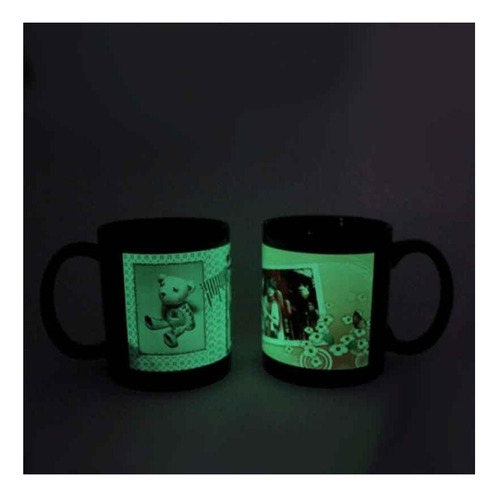 Taza Negra Con Parche Brilla En La Oscuridad Personalizada