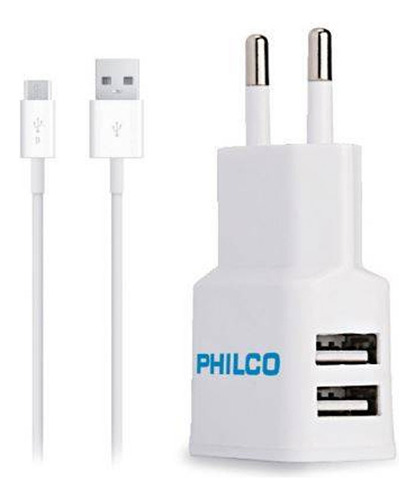 Cargador Philco 79220r2100 2.1a Doble Usb Con Cable Blanco