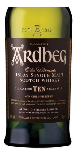 Whisky Ardbeg Single Malt 10 Años 750 Ml
