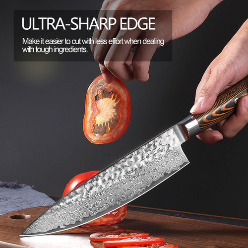 Cuchillo De Chef Plys Damascus Con Mango De Madera De Acero