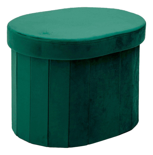 Puff Ovalado Estructura Reforzada De Madera, Metal Plegable Color Verde oscuro
