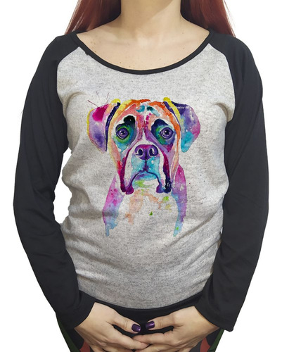 Buzo Lanilla Mujer  Perro Boxer Art Watercolor