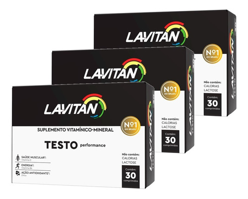 Kit 3 Vitamina Lavitan Testo Performance 30 Comprimidos Cada Sabor Sem sabor