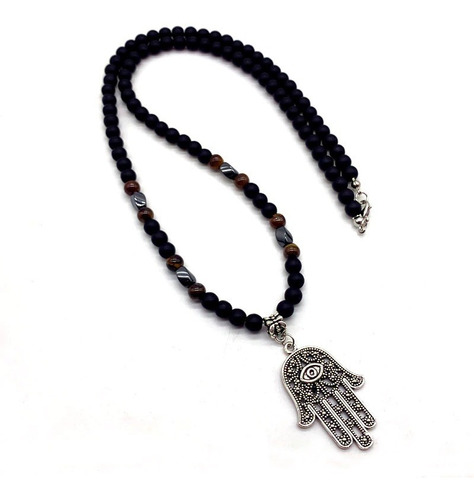 Collar Piedras Ojo De Tigre Hematitas Magnética Para Hombre