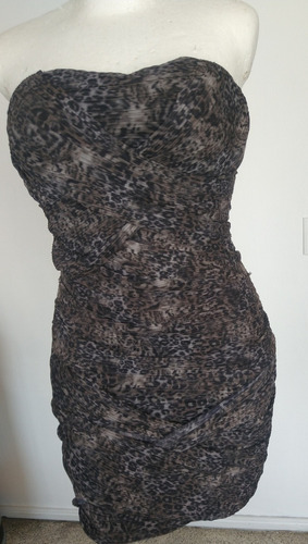 Vestido Strapless Café- Negro Drapeados Laterales T-m Vt381 (Usado)