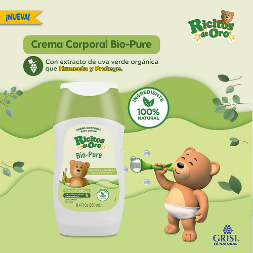 Ricitos De Oro, Crema Corporal Bio Pure, Uva Verde, 250 Ml