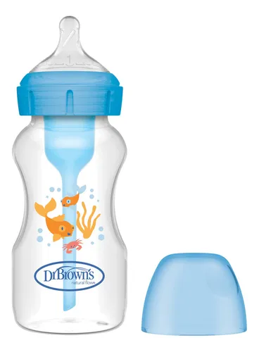Tetero Dr Brown Option+ 9 Oz Azul Peces Boca Ancha