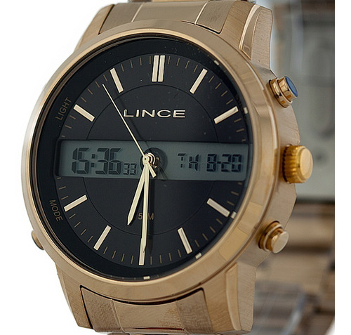 Relogio Lince Masculino Anadigi Mag4489s P1kx Dourado Lançam
