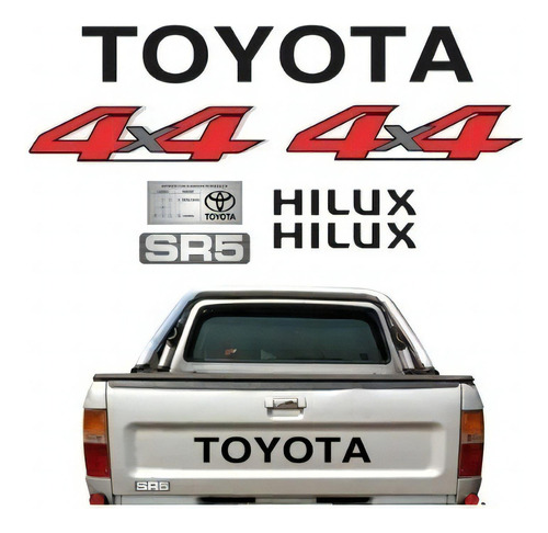 Kit Adesivos Para Toyota Hilux 4x4 Modelo Antiga Sr5 16935 Cor Preto