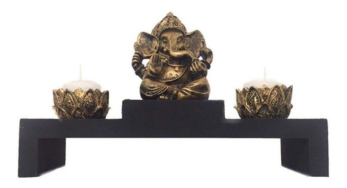 Imagem 2 de 5 de Kit Altar Castiçal Vela Zen Ganesha Prosperidade Dourado 464