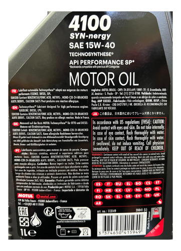 Motul 4100 15w40 Semisintético Syn-nergy La California