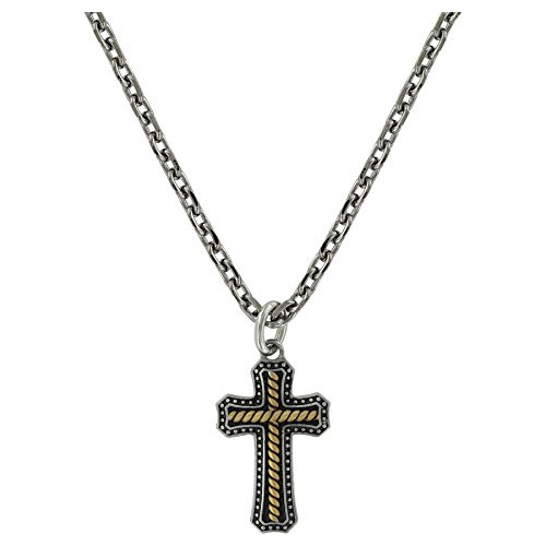 Mens Dos Tonos Cruz Collar De Acero De Oro 28 De Plata