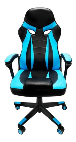 Silla de escritorio TodaTuCasa Escorpion gamer ergonómica  negra y celeste con tapizado de cuero sintético